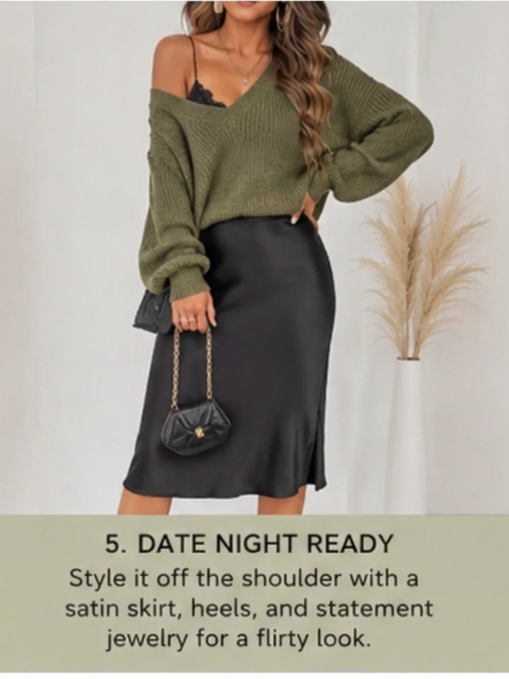 SHEIN Curve Olive Green V-Neck Oversized Knit Sweater – 1XL